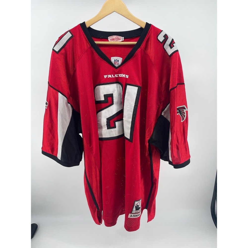 Vtg‎ Falcons Sanders #21 Jersey Mitchell & Ness NFL Red Throwback Sz 60